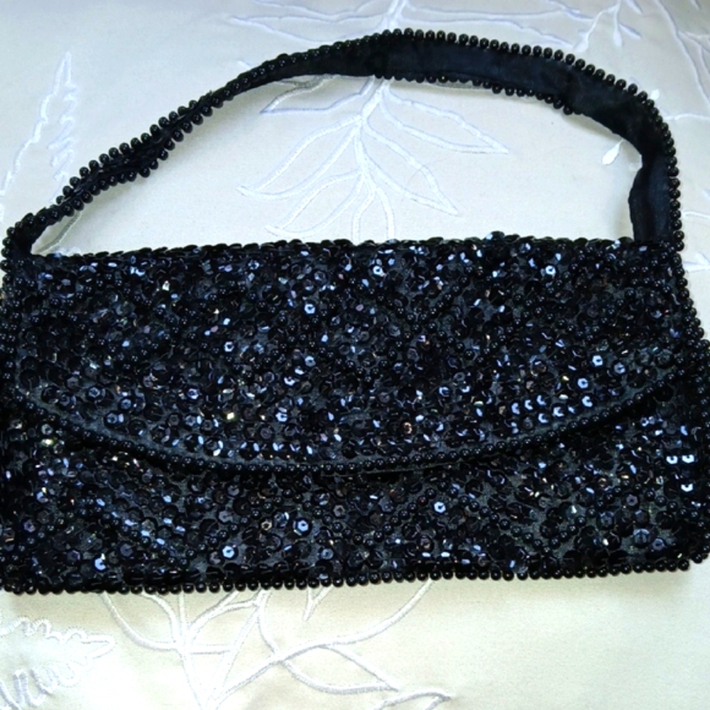 Vintage Elegant Black Beaded Women's Bag